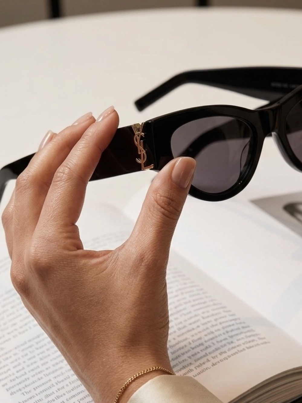Saint Laurent Black Cat-Eye Sunglasses with RoseGold YSL Emblem - Picture 2 of 8